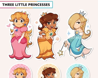 Princesses Nintendo - breloques porte-clés/autocollants/boutons