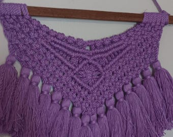 Girls Room Decor | Light Purple Macrame Wall Hanging | Fiber Art Craft | Tassels | Knotted Diamond Art on Wood | Lovely Handmade Gift