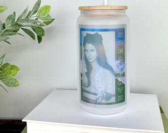Lana Del Rey Glass Iced Coffee Cup with Bamboo Lid & Straw