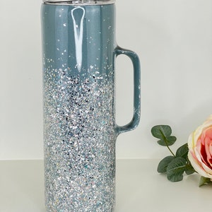 Gray & Silver Glitter 30oz tumbler w/ handle | Personalized Tumbler | Glitter Epoxy Cup with Handle | Great gift idea
