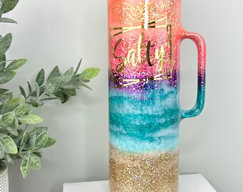 Salty Beach Glitter 30oz Tumbler with Handle: Personalized Epoxy Cup