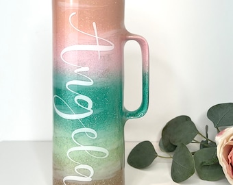 Tahitian Sunset Glitter Tumbler with Handle: Personalized Epoxy Cup