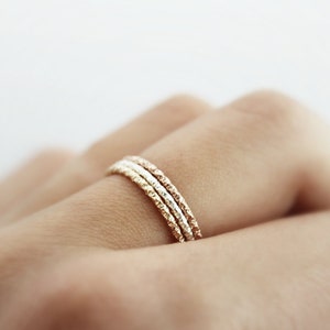 Medium Crinkled stacking ring in sterling silver or gold filled, textured skinny ring 1.3mm image 1