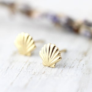 Small shell studs sterling silver or gold filled earrings image 1