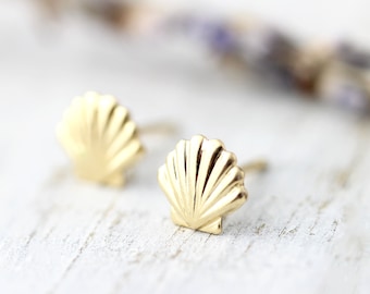 Small shell studs - sterling silver or gold filled earrings