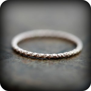 Medium Crinkled stacking ring in sterling silver or gold filled, textured skinny ring 1.3mm image 5