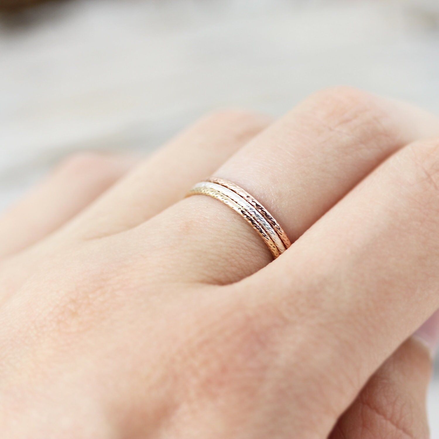 Stringy Ring Thin Crinkled Stacking Ring in Sterling Silver or Gold Filled, Textured ...