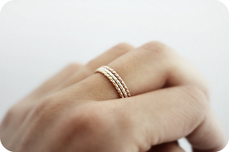 Medium Crinkled stacking ring in sterling silver or gold filled, textured skinny ring 1.3mm image 1