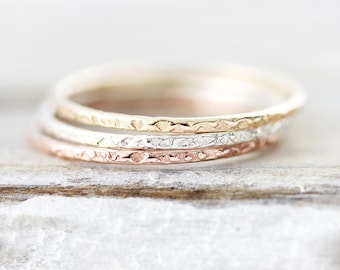 Thin Imprinted stacking ring, round edge ring in sterling silver, gold filled or rose gold filled 1mm