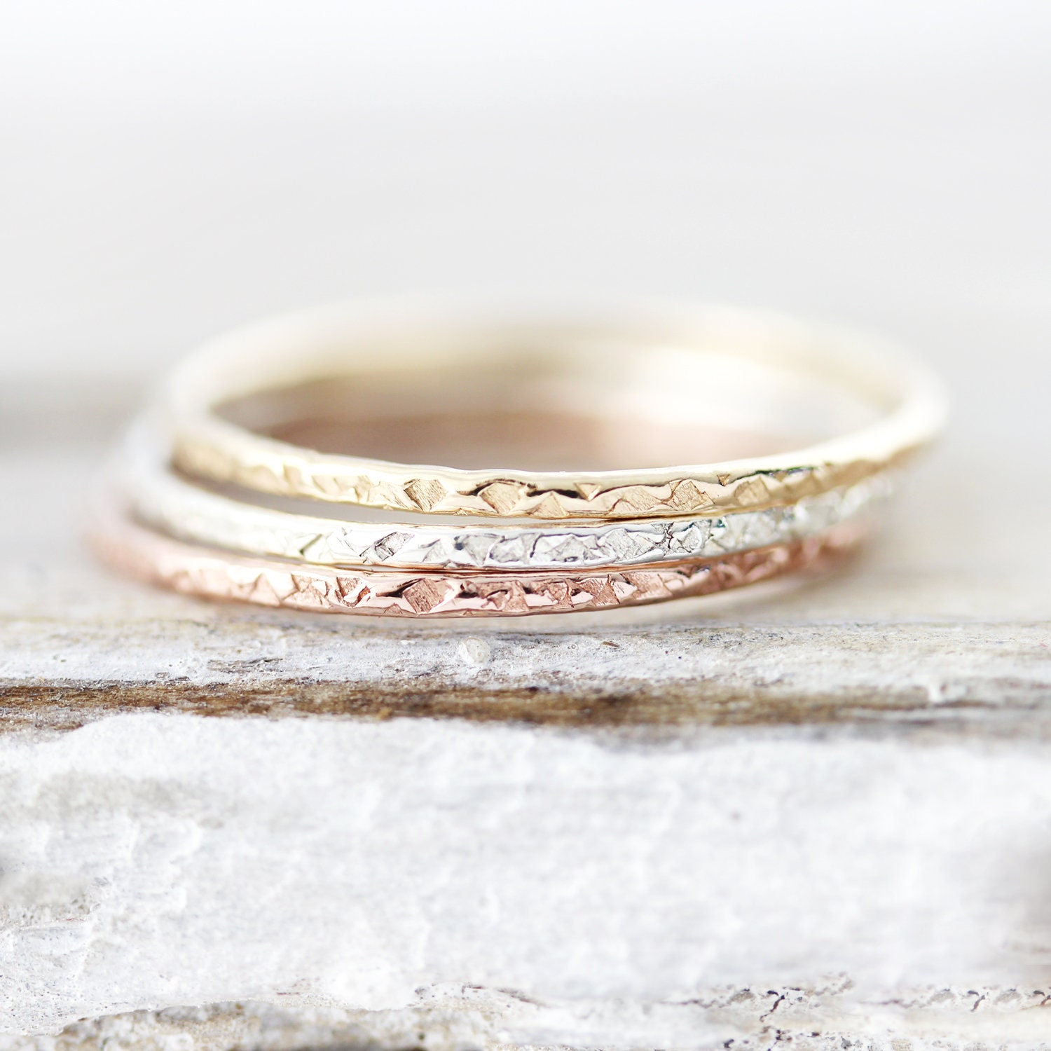 Thin Imprinted stacking ring, round edge ring in sterling silver, gold filled or rose gold filled 1mm