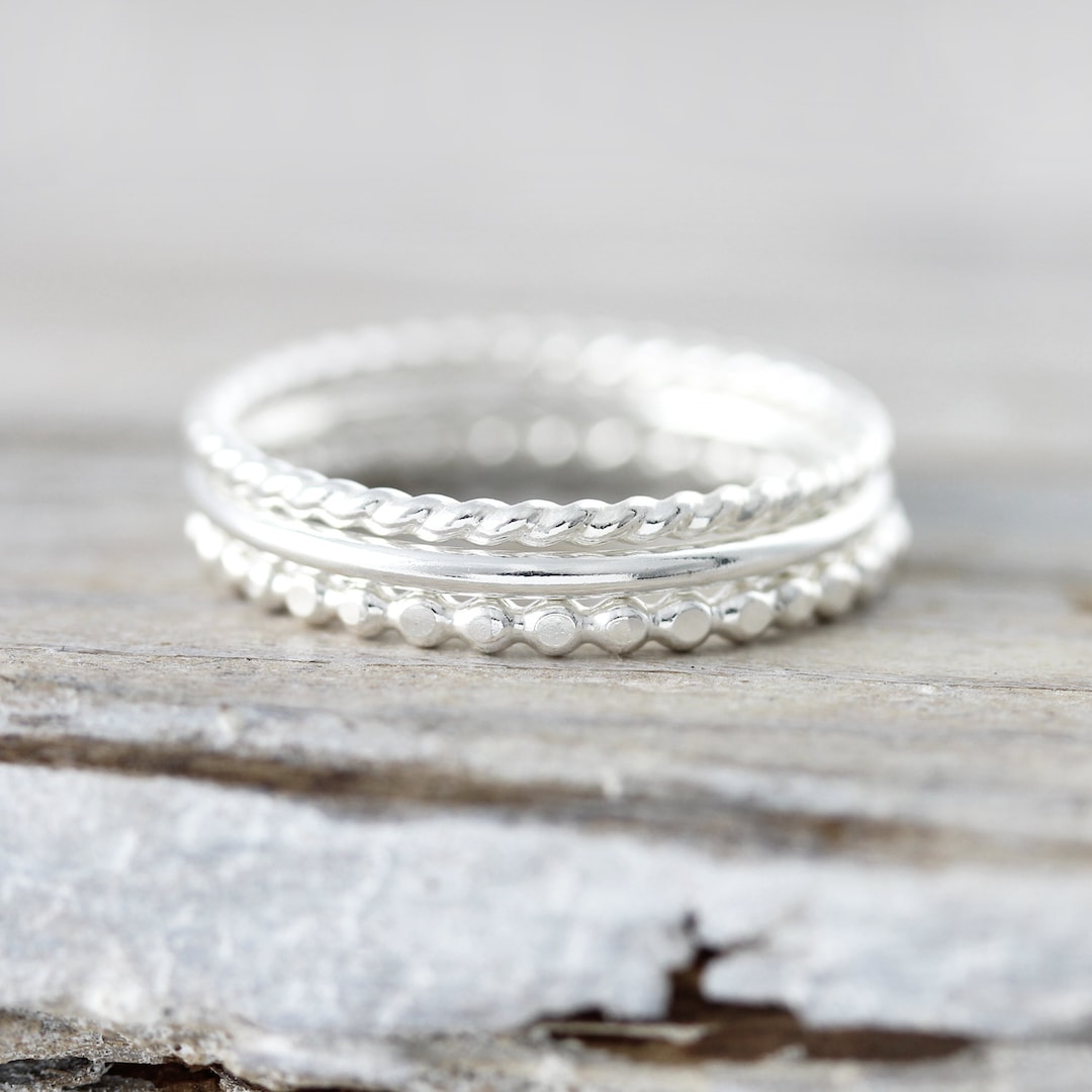 Set of 3 Textured Stacking Rings in Sterling Silver or Gold Filled ...