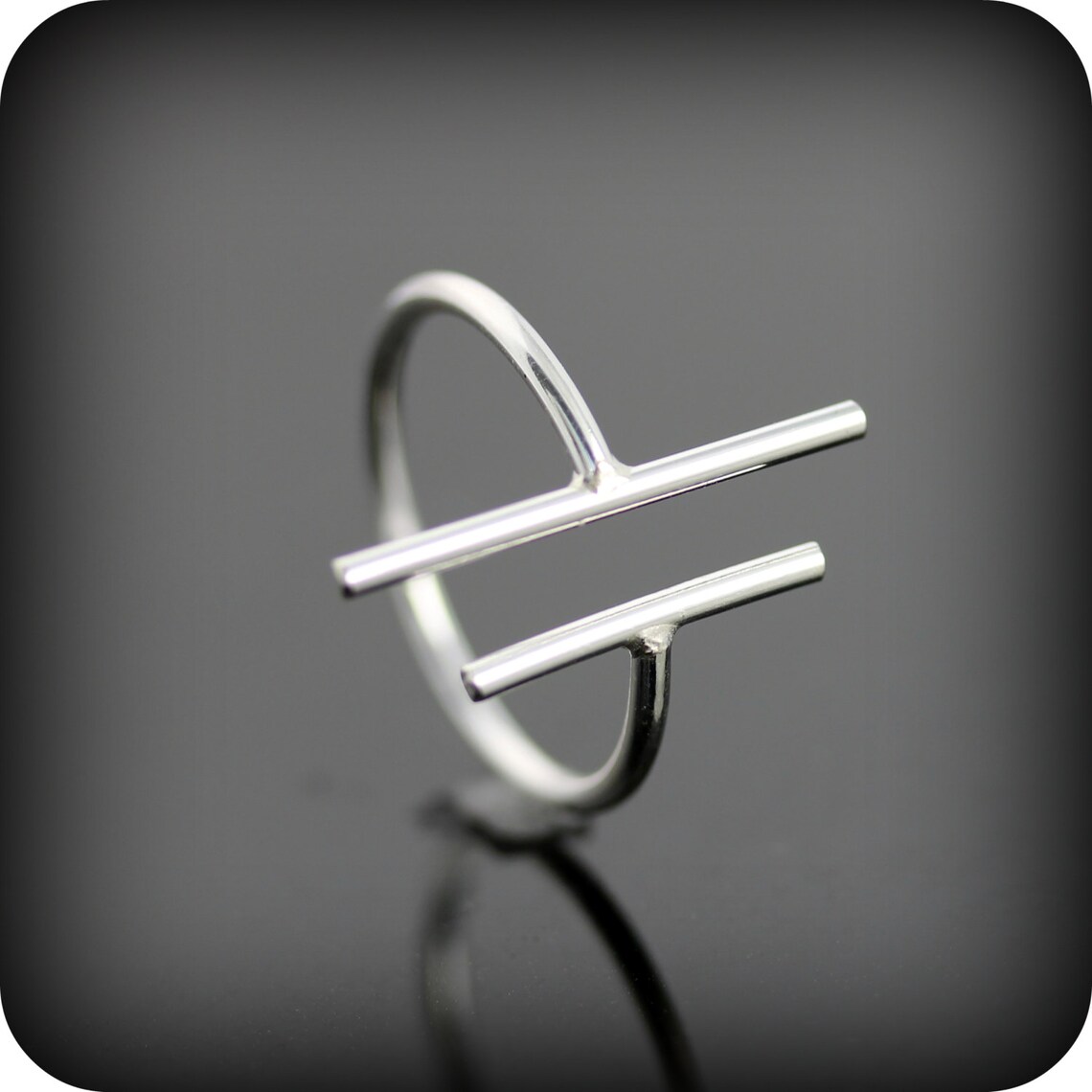 Two Bars Open Ring Adjustable Sterling Silver Ring Double Etsy