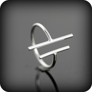 Two bars open ring adjustable sterling silver ring double bar image 1