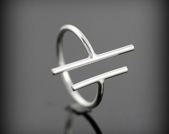 Two bars open ring - adjustable sterling silver ring - double bar