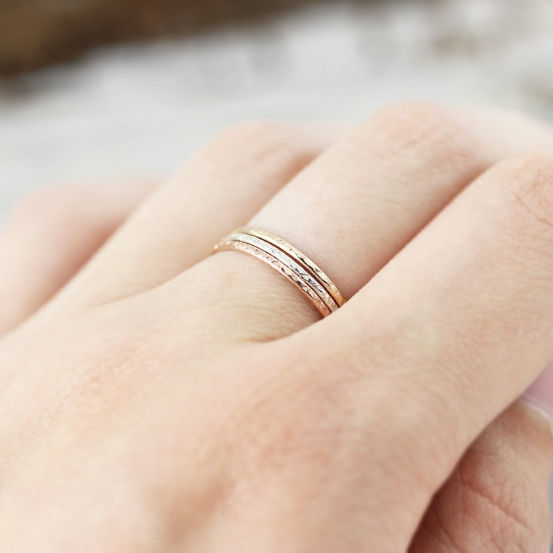 Thin Imprinted stacking ring, round edge ring in sterling silver, gold filled or rose gold filled 1mm image 2