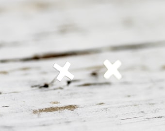 Small x studs - sterling silver plus sign earrings