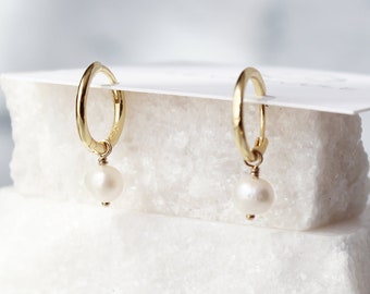 Lily hoop earrings - clicker hoops in gold vermeil with freshwater pearls