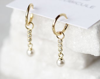 Ava hoop earrings - clicker hoops in gold vermeil with dangling pearl