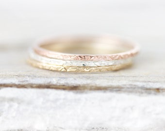 Extra thin Imprinted stacking ring, square edge ring in sterling silver or gold filled 0.8mm