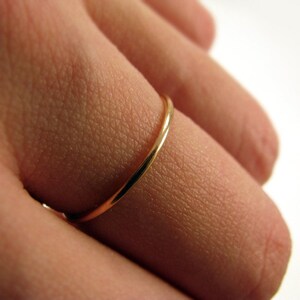 Recycled 14K yellow or rose gold ring smooth stacking skinny ring image 4