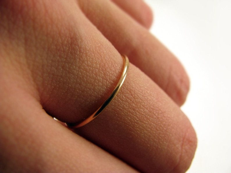 Recycled 14K yellow or rose gold ring smooth stacking skinny ring image 4