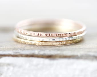 Dun gevoerde stapelring, ring met ronde rand in sterling zilver of goud gevuld 1 mm