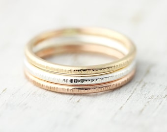 Large lined stacking ring, round edge ring in sterling silver, gold filled or rose gold filled 1.6mm