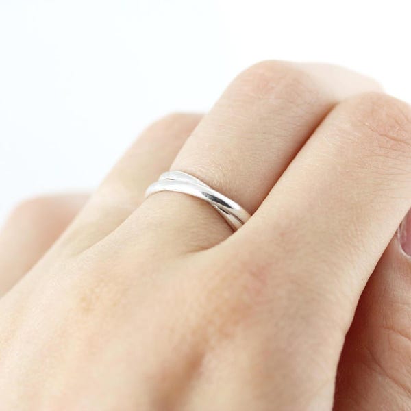 Double interlocked ring - recycled sterling silver ring