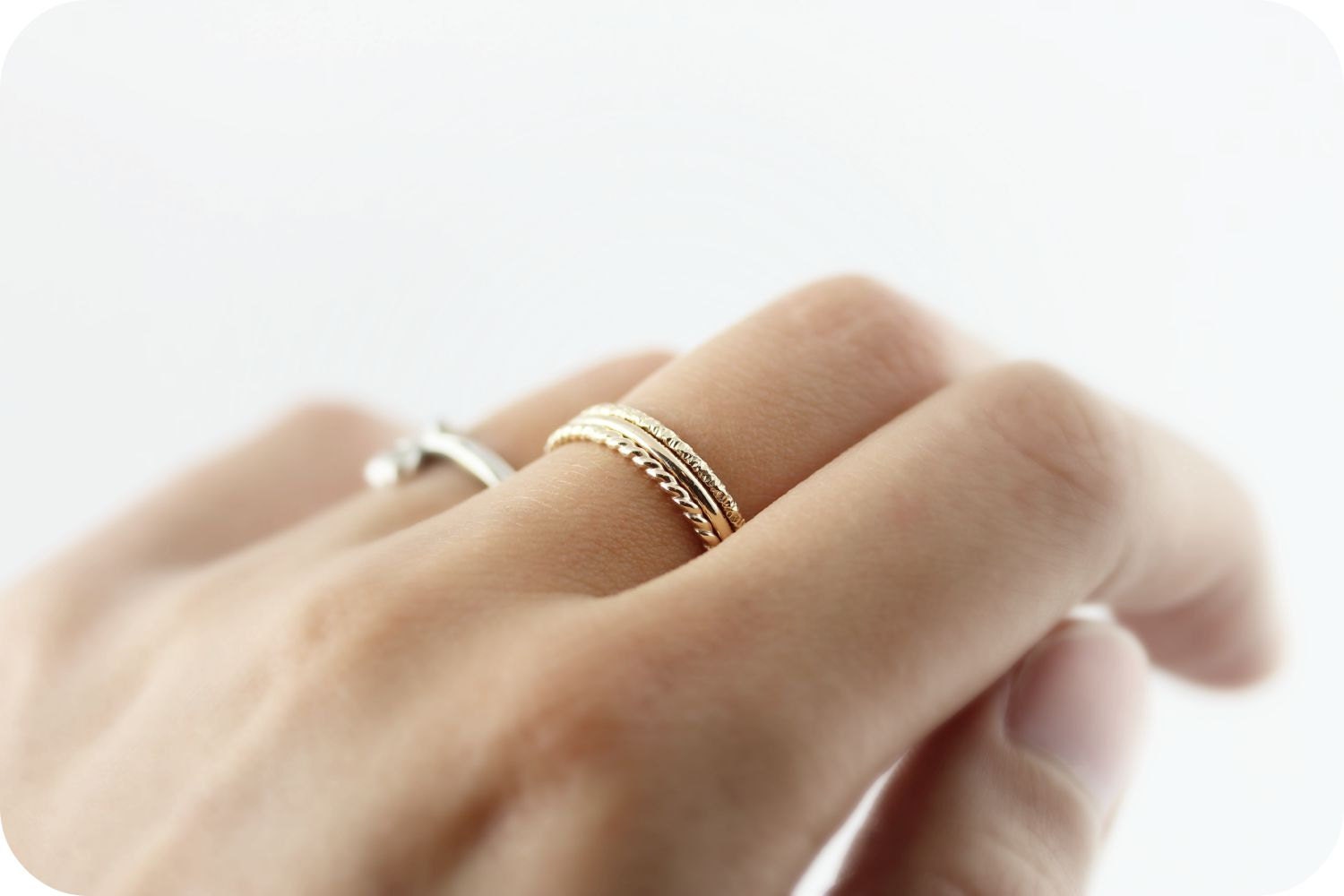 Set of 3 Textured Stacking Rings in Sterling Silver Twisted - Etsy