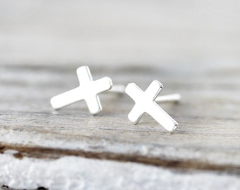 Mini cross earrings - sterling silver earrings