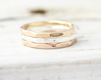 Large faceted stacking ring in sterling silver, gold filled or rose gold filled 1.6mm