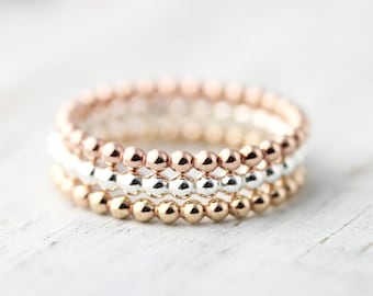Large dotted stacking rings in sterling silver, gold filled or rose gold filled