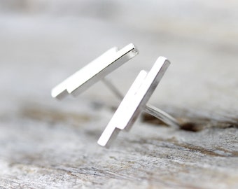 Double bar earrings - sterling silver studs