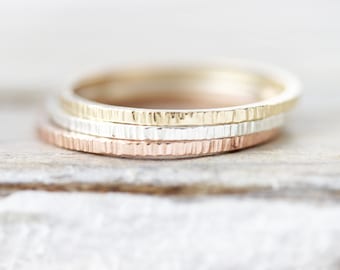 Thin Lined stacking rings in sterling silver, yellow gold filled or rose gold filled 1mm