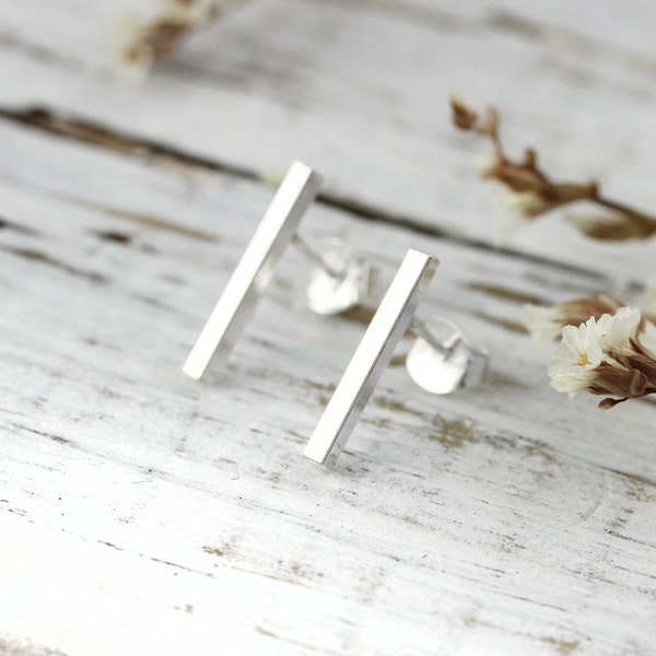 Long bar earrings - silver or gold filled studs