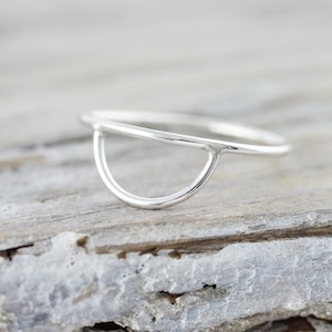 Half moon ring in sterling silver half circle silver stacking ring image 1