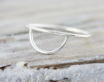 Half moon ring in sterling silver - half circle silver stacking ring
