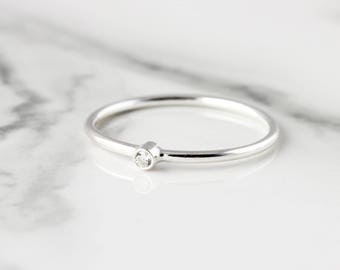 Tiny gemstone ring - recycled sterling silver ring