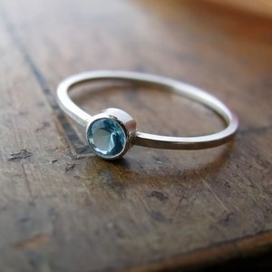Aquamarine sterling silver ring with bezel-set stone, march birthstone image 1