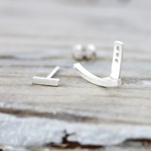 Ear jackets sterling silver earrings silver bar or pearl studs image 3