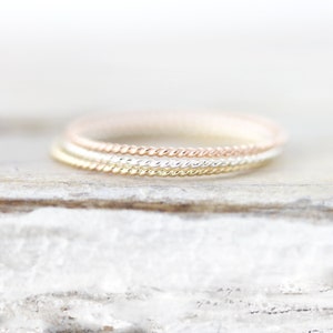 Extra thin Twisted stacking ring in sterling silver or gold filled 0.8mm