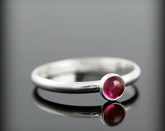 Ruby ring - recycled sterling silver ring with bezel set 4mm gemstone, July birthstone