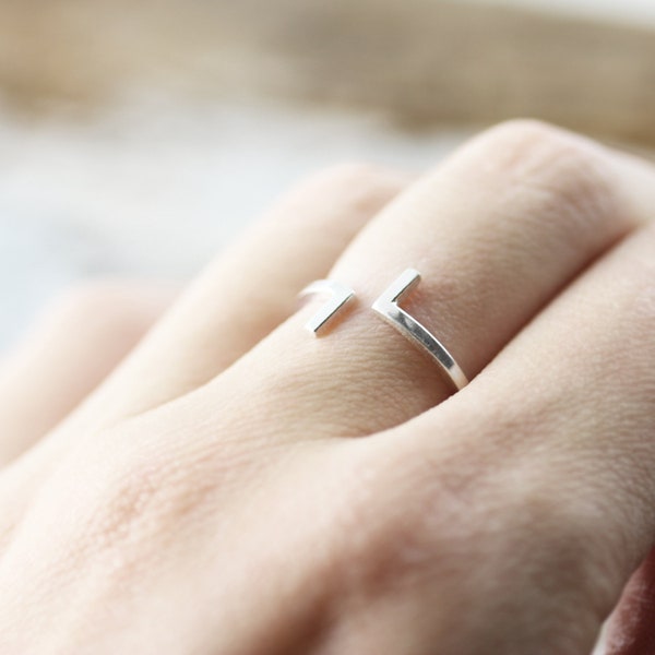 Short bars open ring - recycled sterling silver ring