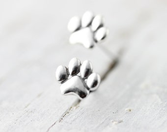 Tiny paw studs - sterling silver earrings