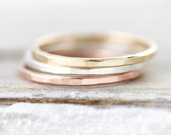 Medium Hammered stacking ring in sterling silver or gold filled 1.3mm