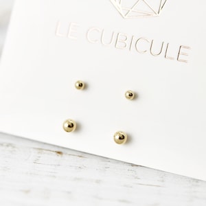 Set of two pairs of ball studs - silver, yellow or rose gold filled earrings