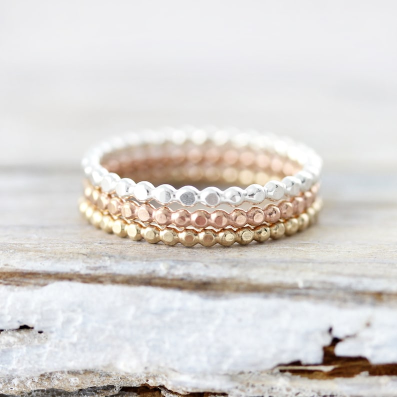 Dotted stacking rings in sterling silver, gold filled or rose gold filled image 1