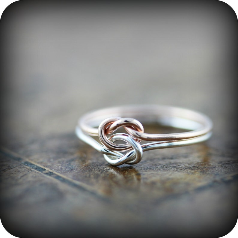 Double knot ring silver and rose or yellow gold filled ring, friendship or promise ring image 2