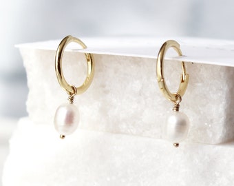 Alice hoop earrings - clicker hoops in gold vermeil with freshwater pearls