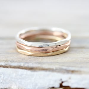 Medium Faceted stacking ring in sterling silver, gold filled or rose gold filled 1.3mm image 1